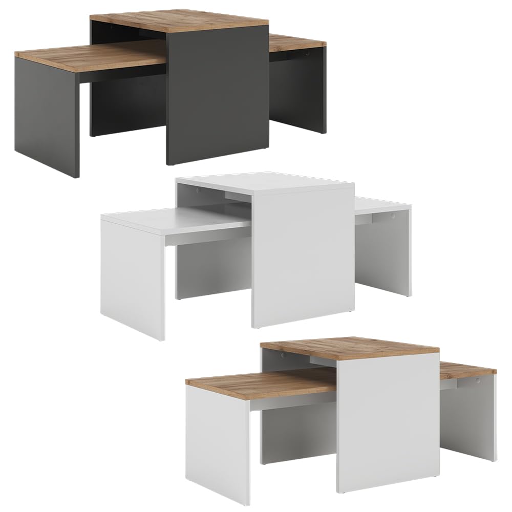 Vicco Set di tavolini da salotto Donat, Rovere bianco/dorato, 100 x 48 cm, 2 parti, per un utilizzo flessibile come tavoli singoli o combinati