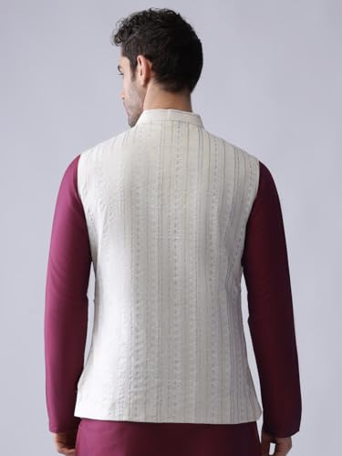 Image of Kisah Men's Cotton Blend Embroidered Nehru Jacket Regular Fit | Designer Ethnic Layering | Wedding & Occasion Wear