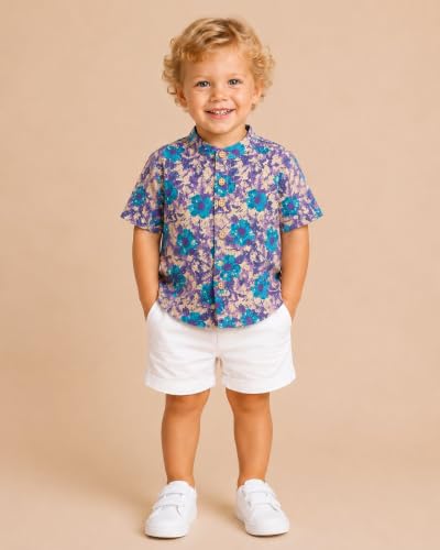 Image of A.T.U.N. (ALL THINGS UBER NICE) Boys 100% Cotton Printed Shirt | Half Sleeve Smart Casual Shirt for Kids | Soft Breathable Button Placket Top for Boys