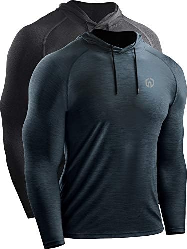 NELEUS Men's 2 Pack Dry Fit Running Shirt Long Sleeve Workout Athletic Shirts with Hoods,5071 Slate Grey,Dark Grey,3XL