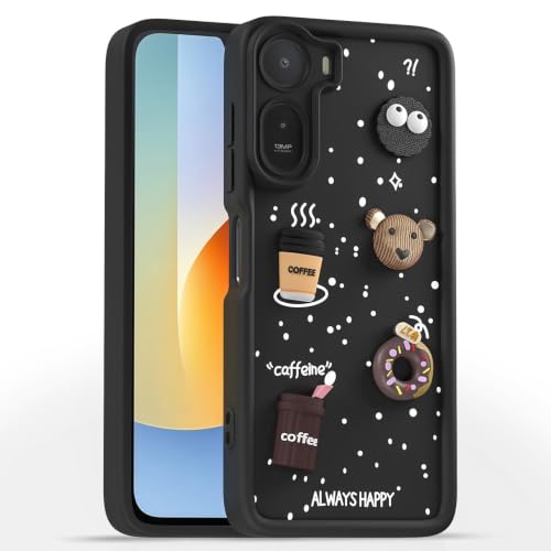 Image of Bintage Cute Fun Taddy Cartoon 3D Ball Bear Milk Cake Coffee Silicon Case Full Body & Camera Protection Back Cover Compatible for MI Poco C85x 5G - Black