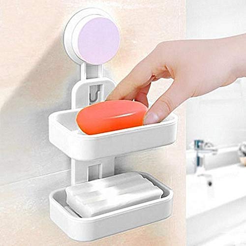 Image of 2 Layer Soap Dish Bar Holder Self Adhesive Double Layer Drawer Draining Holder Kitchen Sponge Storage Box Bathroom Organizer (2, Double Layer Soap Holder)