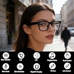 LICAEVEY Lunettes intelligentes avec Bluetooth 5.3, Objectifs de blocage de la lumière bleue photochromique, haut-parleurs d'oreilles ouvertes, 15H Temps de jeu pour les appels musicaux