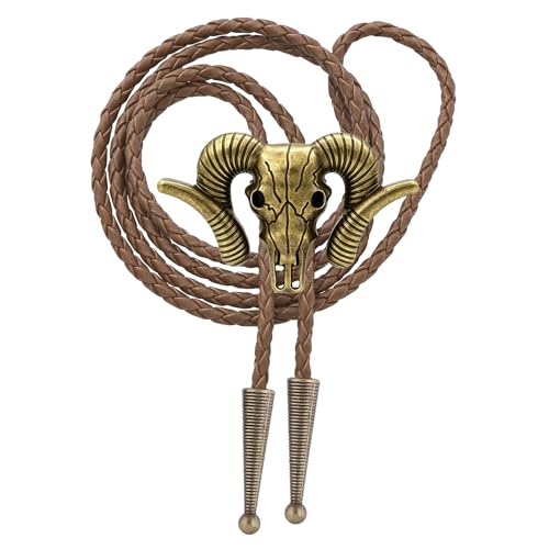 Image of Jeilwiy Bolo Tie for Men Western Cowboy Tie Necklace Gold Bolo Tie Leather Necktie Halloween Tie Accessories for Women