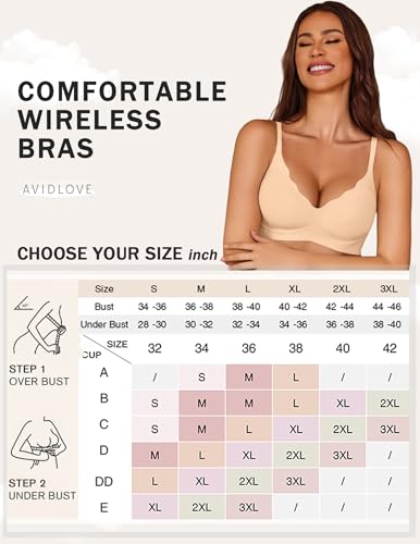 Image of Avidlove Bras for Women No Underwire Seamless Push Up Bra Wireless Soft Bralettes Scalloped Full Coverage Everyday Bra