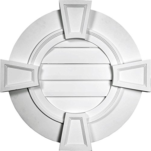 Ekena Millwork GVRO30TFK Round with Keystones, Functional Urethane Gable Vents, 30"W x 30"H x 1 1/2"P, Primed