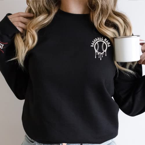GodLover Custom Embroidered Baseball Mama Sweatshirts, Custom Name and Number Baseball Shirt, Baseball Mom Sweaters Hoodies, Baseball Mom Gift, Baseball Gift, Baseball Shirt Black2