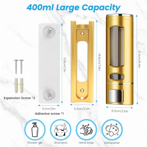 Image of Foam Hand Soap Dispenser, 400ml Bathroom Shower Dispenser Gel Container Shower Pump Dispenser and Organizer for Bathroom Kitchen Hotel, Refillable Liquid Lotion Soap Dispenser Wall Mounted