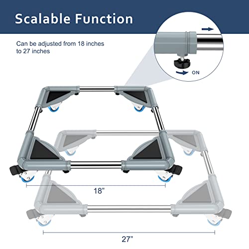 Spacecare Mobile Roller With 8 Locking Wheels - Adjustable Furniture Dolly Washing Machine Stand Refrigerator Base Moving Cart, Capacity 500 Lbs，Grey #TOP1