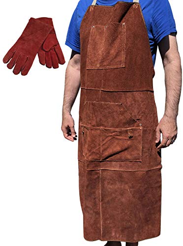 Alil Thing Welding Carpentry Apron Leather 6 Pocket Durable Protection From Heat Sparks