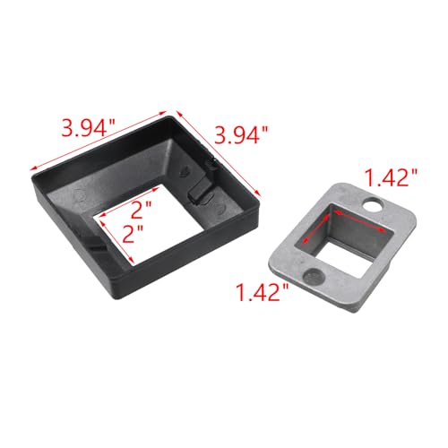 MY MIRONEY 2 Sets Fence Metal Flange Hardware Kit, 2PCS 1.42\" x 1.42\" Square Post Flange Base, 2PCS Black Post Cover Plate 2\" x 2\" Square Flange Base Shoe for Stair Handrail, Railing, Fence - Thumbnail 3