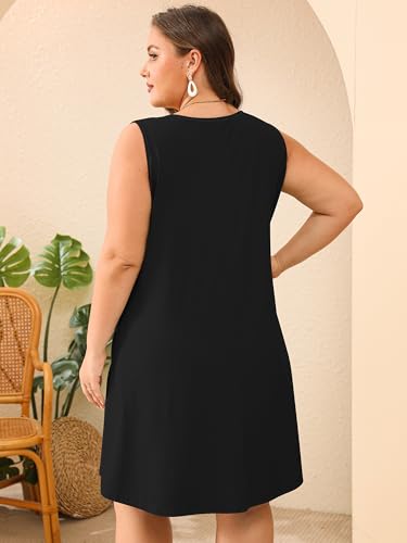 Image of AusLook Plus Size Womens Summer Dresses 2025 V Neck Sleeveless Sundresses with Pockets Beach Vacation Clothes