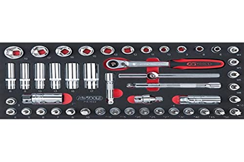 KS Tools 713.1022 - Module de douilles et accessoires 3/8'' - Gamme ULTIMATE® - Empreinte des outils découpée au laser - Mousse imputrescible 47 pièces