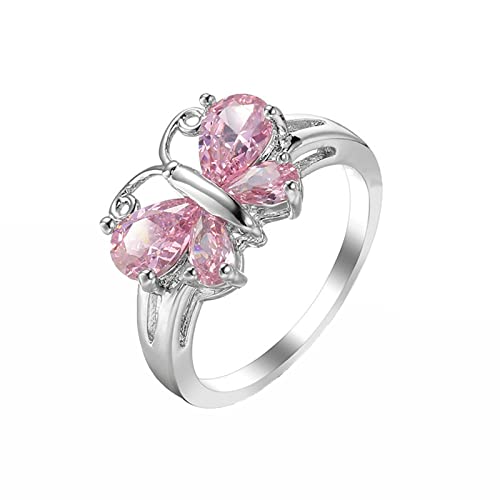 Bague d'anniversaire et fiançailles pour femmes, motif papillon en poire