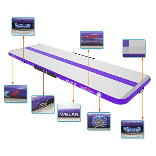 Welandfun Air Mat Tumble Track 10Ft/13Ft/16Ft/20Ft Inflatable Gymnastics Tumbling Mat 4/6/8 Inchs Thickness Mats For Home Use/Gym/Yoga/Training/Cheerleading/Outdoor/Beach/Park Wih Electric Air Pump #TOP2