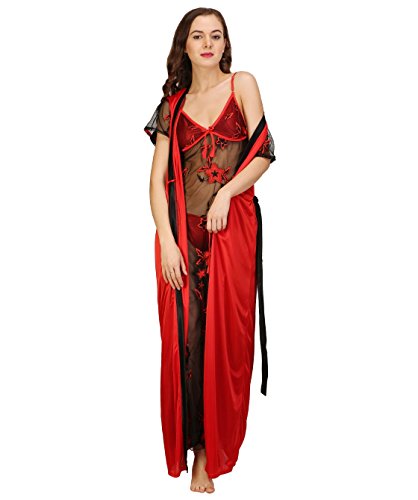 Lavennder Women's Emboidered Nightwear with Robe