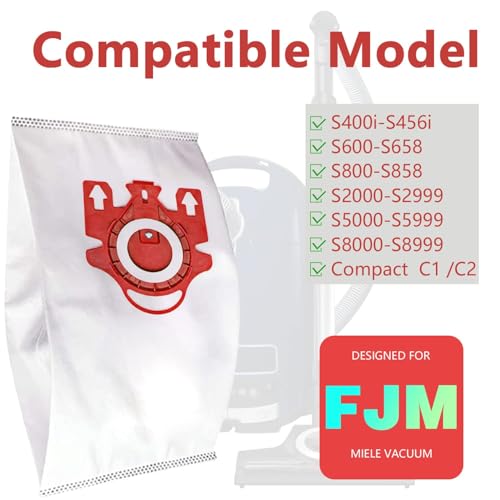 3D Airclean Dust Bags Replacement for Miele FJM Vacuum Compact C2 Compact C1 Complete C1 S241 S290 S300i S500 S700 S4 S6 Series (Pack of 10) with 3 Motor Protection Filters 3 Air.Clean Filters