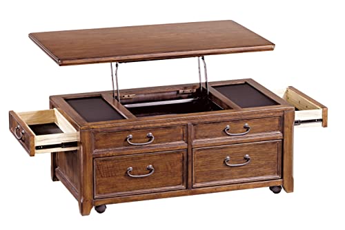 Signature Design By Ashley Woodboro Traditional Rectangular Lift Top Coffee Table With 4 Drawers And Casters For Movement, Dark Brown #TOP4