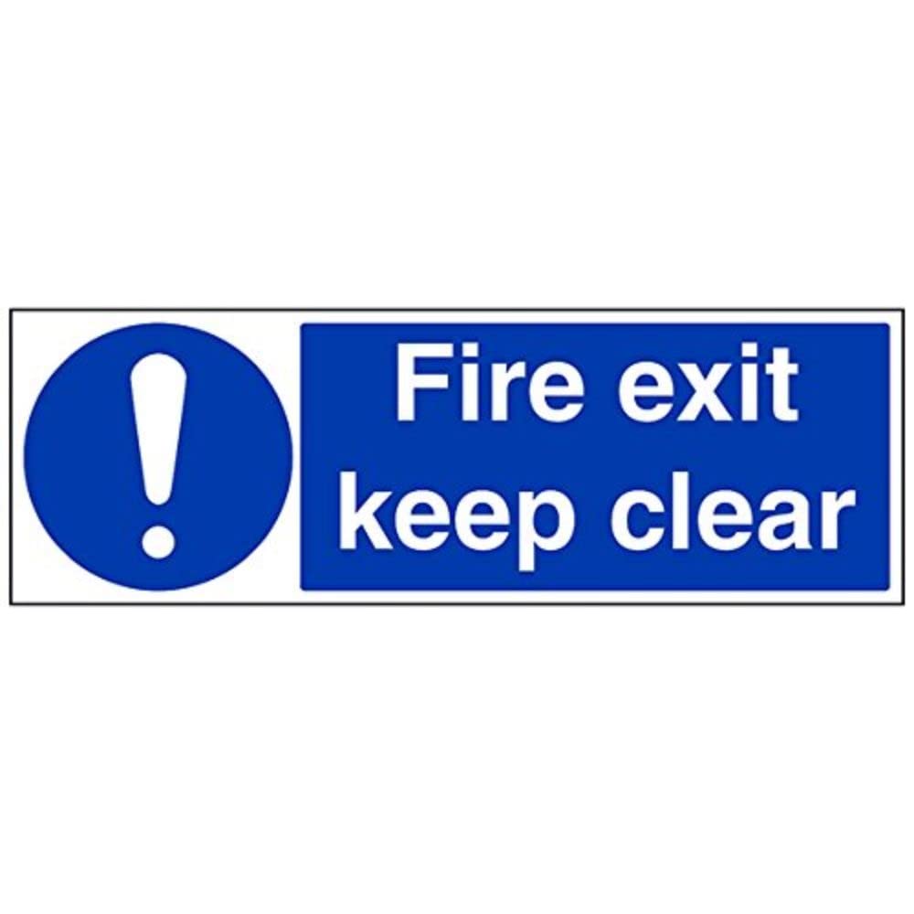 V Safety Fire Exit Keep Clear Mandatory Sign - 600mm x 200mm - Self Adhesive Vinyl