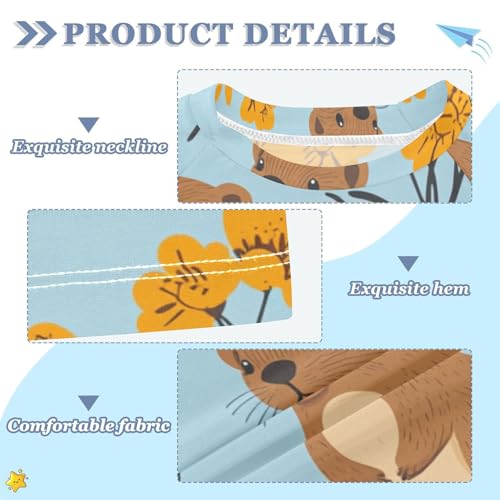 Boys Swing Shirts Flower Otter Blue Groundhog Rashguard Short Sleeve Kids T-Shirts Sun UPF 50+3