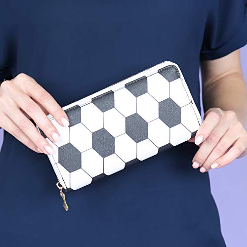 Riah Fashion Geometric Print Zip Around Wallet - Card Phone Slot Zipper Purse Chevron, Cork, Crochet, Camo, Stripe, American Flag (Sports - Soccer) #TOP1