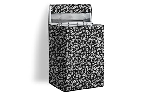 Image of Stylista PVC Washing Machine Cover Compatible for 6.5 KG Fully-Automatic Top Load TL- RDW 6.5 kg Aqua, Floral Pattern White Black
