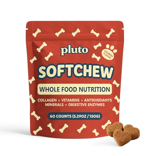Image of Pluto Softchew for Dogs, 25 in 1 Pluto Superfood Soft Chews with Salmon Oil, Collagen & Probiotics for Dog Joint & Hip, Digestive, Skin & Coat Support, Salmon Flavor, 60 Counts (1pcs)