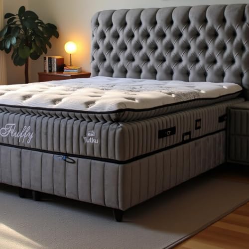 Fluffy Boxspringbett 180x200 cm mit Matratze & Bettkasten | Bett mit Stauraum - Komplettset mit 7-Zonen Orthopädischer Matratze mit Topper – Allergenfrei, Atmungsaktiv | Liegehöhe 67 cm (Grau)