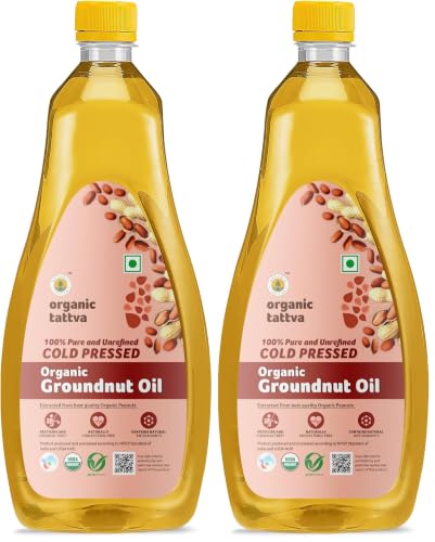 Image of Organic Tattva Cold Pressed Groundnut Oil 1 Litre | Organic Peanut Oil | Unrefined Edible Oil for Healthy Cooking | Natural Cold Press Oil (Pack of 2)