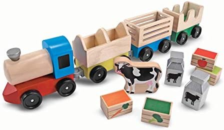 Melissa & Doug Wooden Farm Train Set - Classic Wooden Toy (3 linking cars)