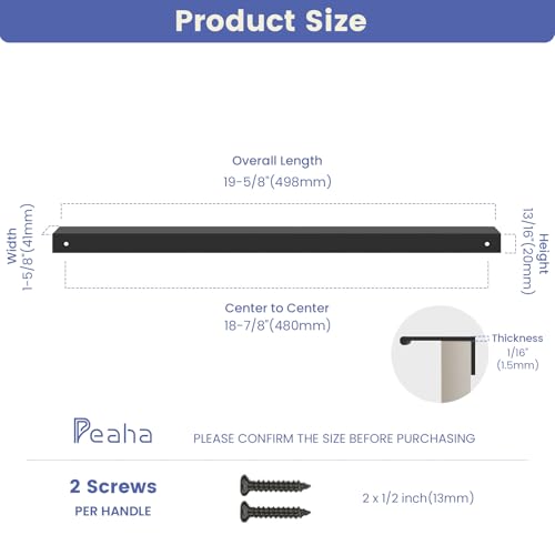 Image of Peaha 10 Pack Kitchen Cabinet Handles 18-7 /8 inch Black Drawer Pulls Edge Pulls | Black Cabinet Handles Finger Pulls for Cabinets Modern Hidden Aluminum Alloy Dresser Drawer Handles Closet Bedroom