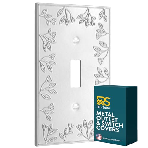 Rio Salto Decorative White Light Switch Cover Plate Premium Metal Flower Toggle Switch Plate Flip Switch Outlet Cover Wall Plates — Floral Collection, Midsize 5.00" × 3.13"