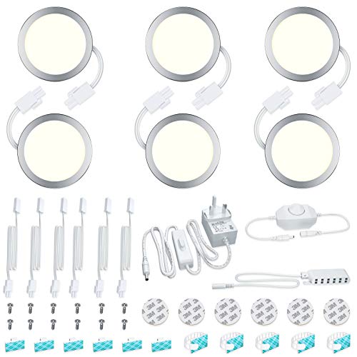 Luces de cocina LED bajo el gabinete, regulables para debajo del armario, 12 W, 960 lm, blanco neutro, 4000 K, luces LED de 12 V para armarios, estante de exhibición, estantería, armario, 6 unidades Cover