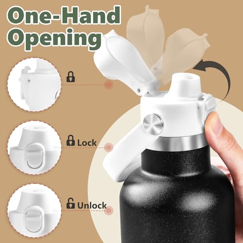 Image of EIPOSAU Auto Flip Lid for Hydro Flask Standard Mouth Bottle, Spout lid for HydroFlask Narrow Mouth Bottle, Replacement Lid with Button Lock