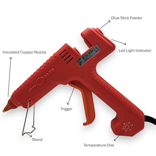 Image of Mario 300W Heavy Duty Glue Gun - Long Use, Nozzle Guard, Temp control+ 5 Crystal Clear Glue Sticks - Red (ME-3000)