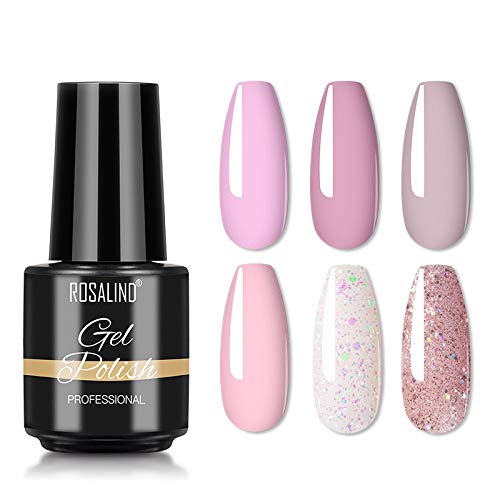 ROSALIND Gel Nail Polish Pink Glitter Nude,Nail Art Decoration Soak Off Nail Gel Polish DIY at Home