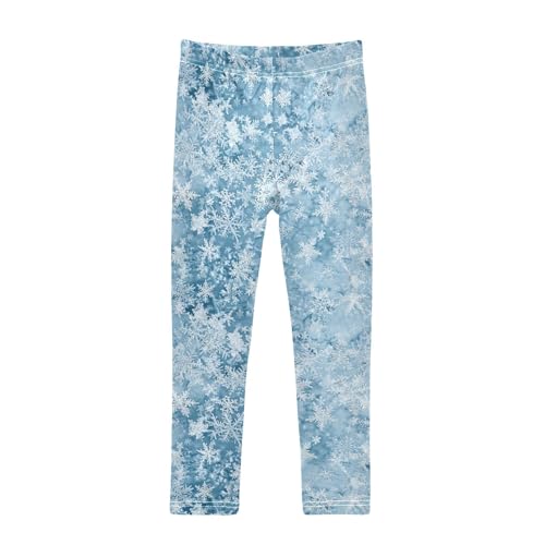 Winter Snowflake Blue Girls Casual Leggings for Kids Printed Long Pant Bottoms Stretch and Soft