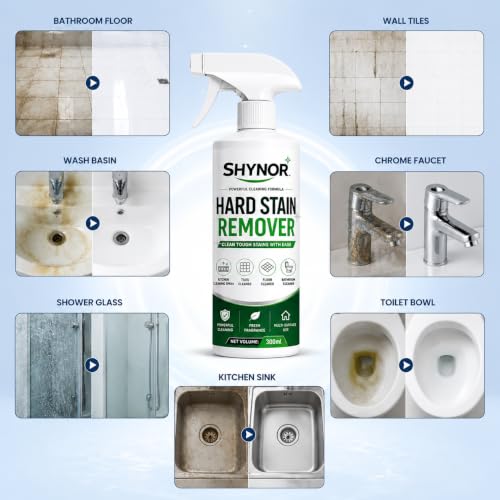 Image of SHYNOR Hard Stain Remover Spray 300ml | Multi Surface Cleaner for Kitchen, Bathroom, Tiles, Floor, Wash Basin & Sink | Helps Remove Hard Water Marks & Everyday Surface Stains | Fresh Fragrance(PACK 2)
