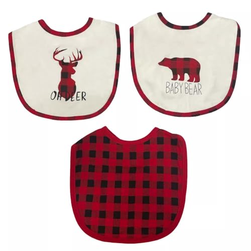 3 PC Farmhouse Style Black and Red Buffalo Check Baby Bib Set