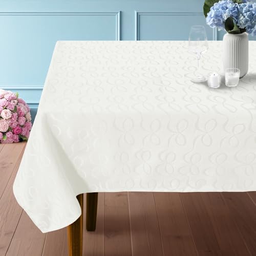 White Fabric Table Cloth Rectangle, 1PC Washable Tablecloth 60"x84" (Seats