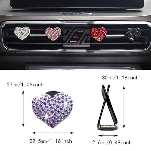 Image of Car Bling Air Vent Clips, 2 Pcs Bling Heart Charm Air Conditioning Outlet Clip, Crystal Rhinestone Accessories, Car Interior Decoration Cute Accessories for Women Girls (Purple, Vanilla)