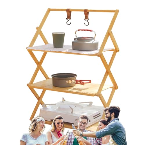 Soportes De Mesa Plegable Portátiles - Estante Plegable Exterior Para Camping, Armario Plegable Portátil Al Aire Libre | Soporte Plegable Al Aire Libre Multifuncional, Estante Plegable De Madera Ext