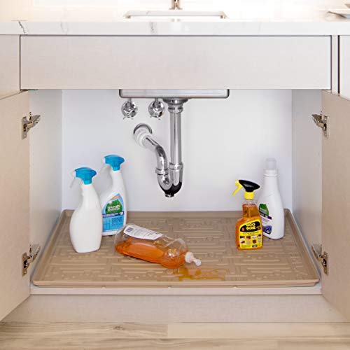 Xtreme Mats Under Sink Bathroom Cabinet Mat, Pick Your Size, 34" x 19", Waterproof Cabinet Protector Liner, CMV-36-BEIGE - Thumbnail 2