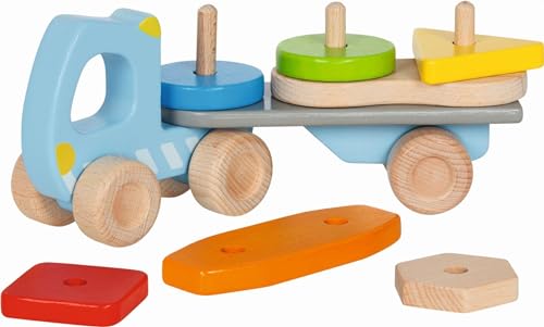 Goki Truck With Stacking Blocks, Traditional Wooden Toys for Young Children Boys and Girls Ages 2+, Multicoloured, Medium - Image 2