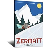 Zermatt Reise-Poster, Motiv: Schweiz, Ski, Vintage, 