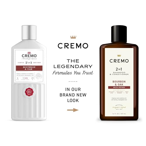 Cremo Bourbon & Oak Barber Grau 2 em 1 Shampoo e Condicionador, 400 ml (pacote com 2) – Uma mistura