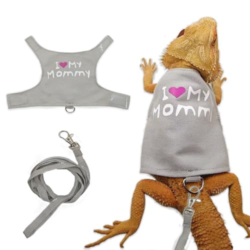 Image of Bearded Dragon Harness and Leash Set - Cute Lizard Reptile Small Animal Adjustable Harness Clothes with Short Leash for Walking Outdoor (Black)