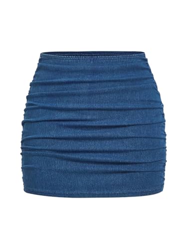Floerns Women's Y2k Denim Skirt Low Waist Ruched Street Bodycon Mini Skirt