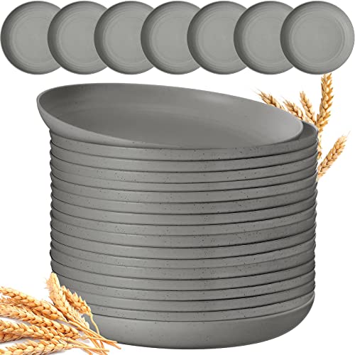 18 Pcs 9 Inch Wheat Straw Plates Lightweight Unbreakable Deep Dinner Plates Reusable Plastic Plates Microwave Safe Dinnerware For Kids Children Toddler Adult (Gray) #TOP1