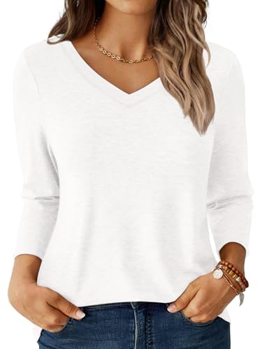 Womens Tops 3/4 Sleeve Shirts V Neck Casual Blouses Basic Loose Fit Pullover Tshirts